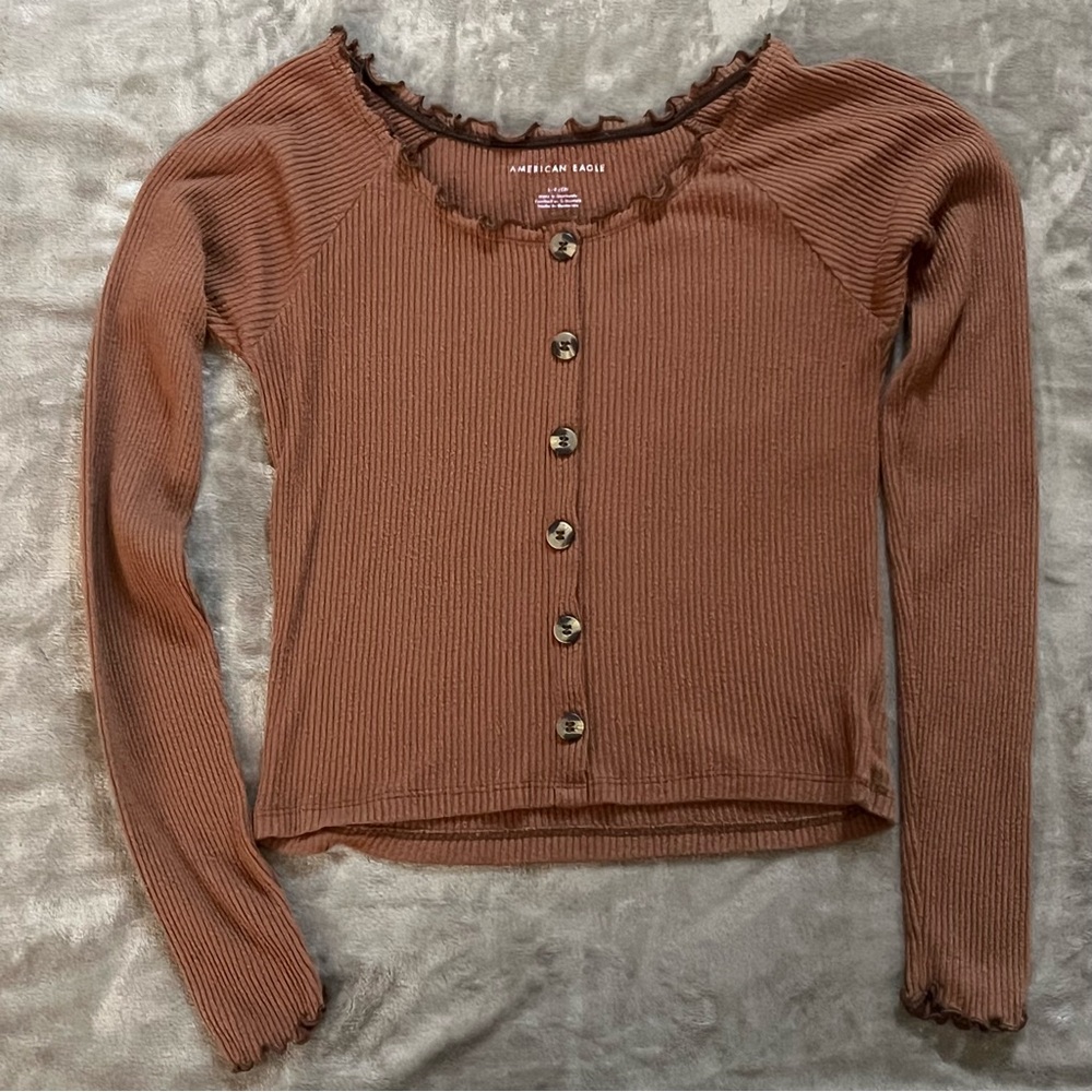 AMERICAN EAGLE BROWN OFF THE SHOULDER LONGE SLEEVE